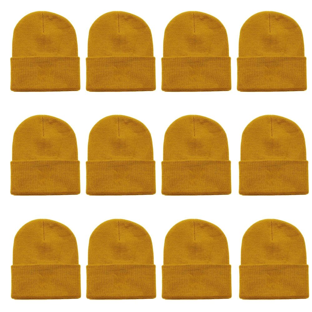1790 12Pieces Cuffed Beanie Hats Winter Knit Skull Caps Unisex Warm Hat